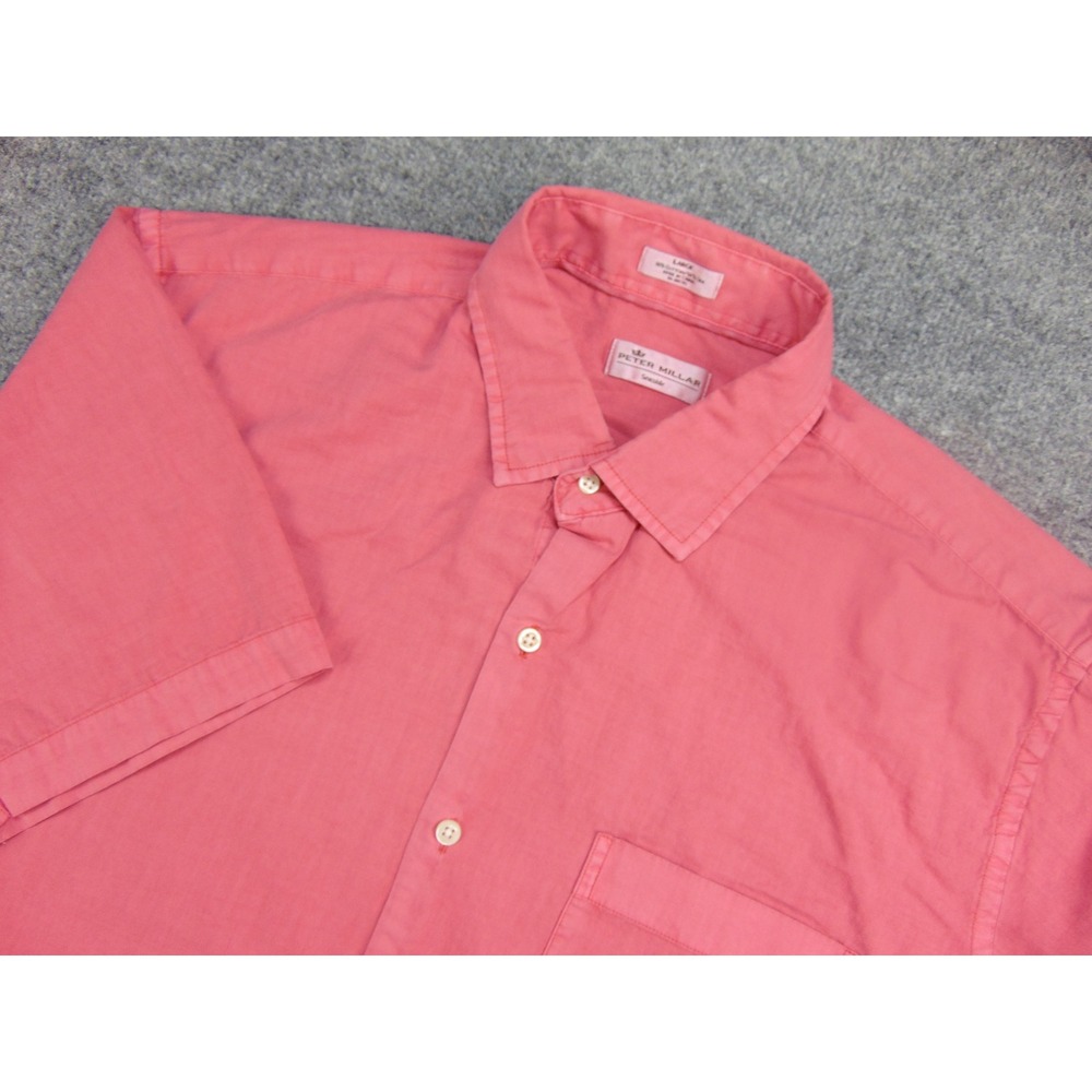 Peter Millar Seaside Shirt Mens Large‎ Short Sleeve Pink Solid Cotton Silk Blend
